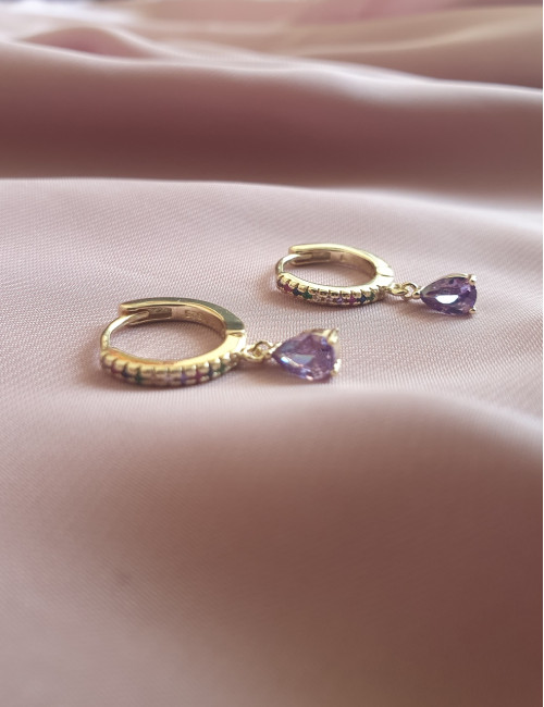 ARGOLAS COLORIDA PENDENTE LILÁS PRATA DOURADA