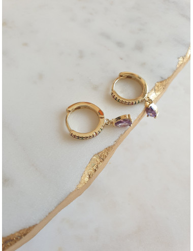 ARGOLAS COLORIDA PENDENTE LILÁS PRATA DOURADA