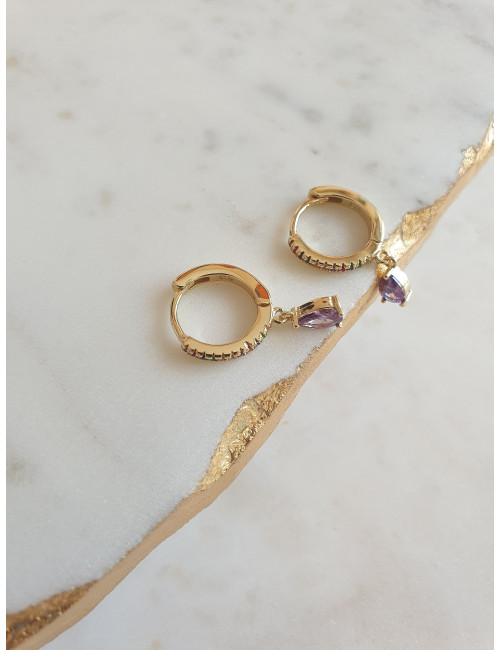 ARGOLAS COLORIDA PENDENTE LILÁS PRATA DOURADA