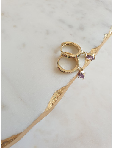 ARGOLAS COLORIDA PENDENTE LILÁS PRATA DOURADA