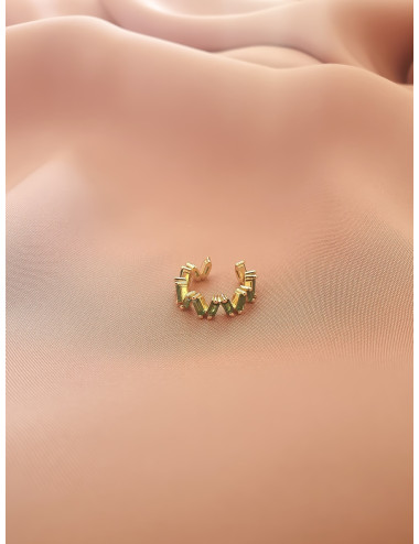EAR CUFF COM PEDRAS VERDES DOURADO