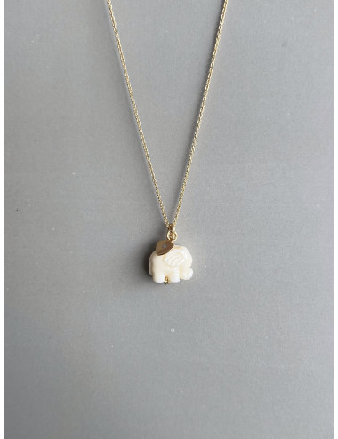 Colar Elefante Branco Peq Prata Dourada