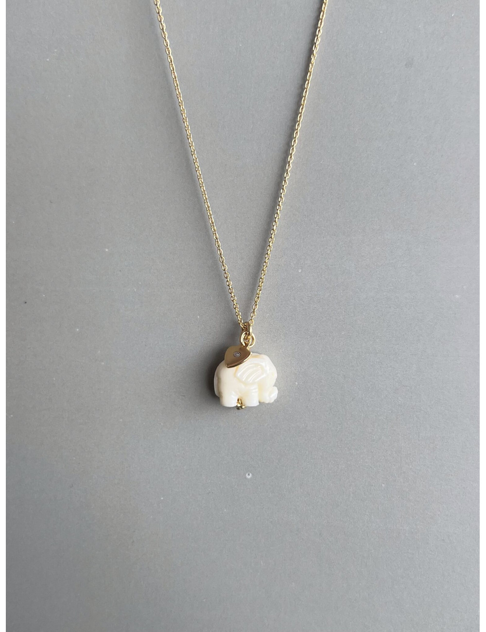 Colar Elefante Branco Peq Prata Dourada