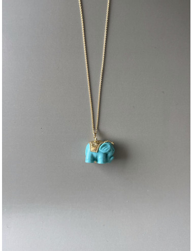 Colar Elefante Azul Prata Dourada