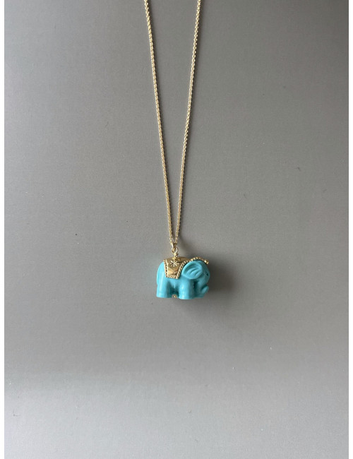 Colar Elefante Azul Prata Dourada