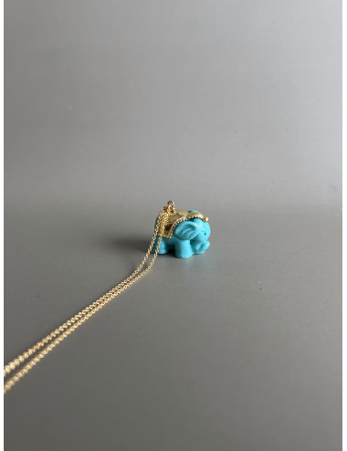 Colar Elefante Azul Prata Dourada