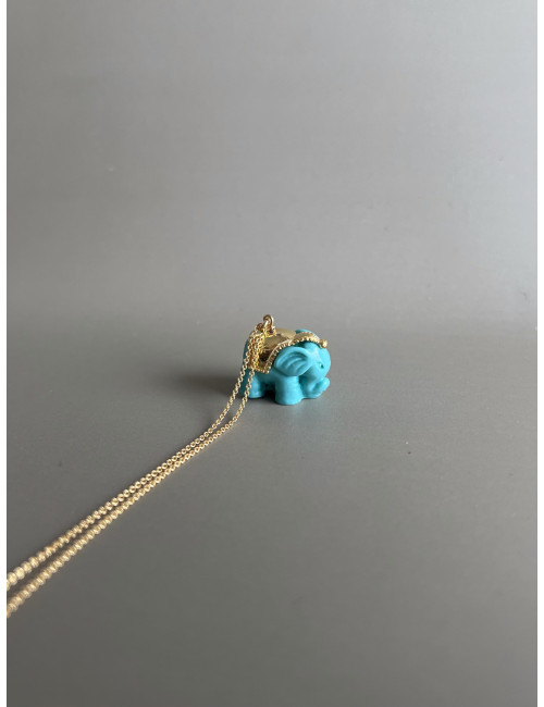 Colar Elefante Azul Prata Dourada