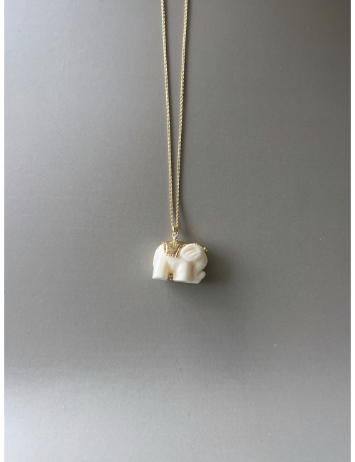 Colar Elefante Branco Prata Dourada