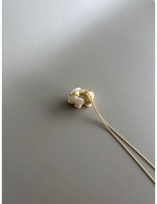 Colar Elefante Branco Prata Dourada