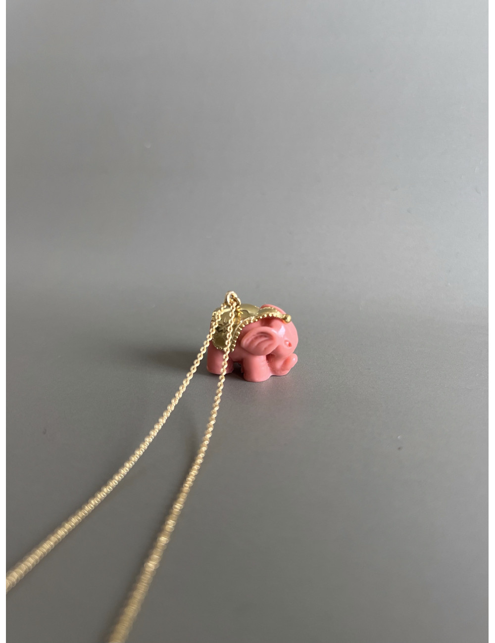 Colar Elefante Rosa Prata Dourada