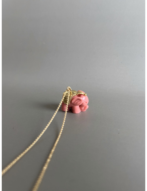 Colar Elefante Rosa Prata Dourada