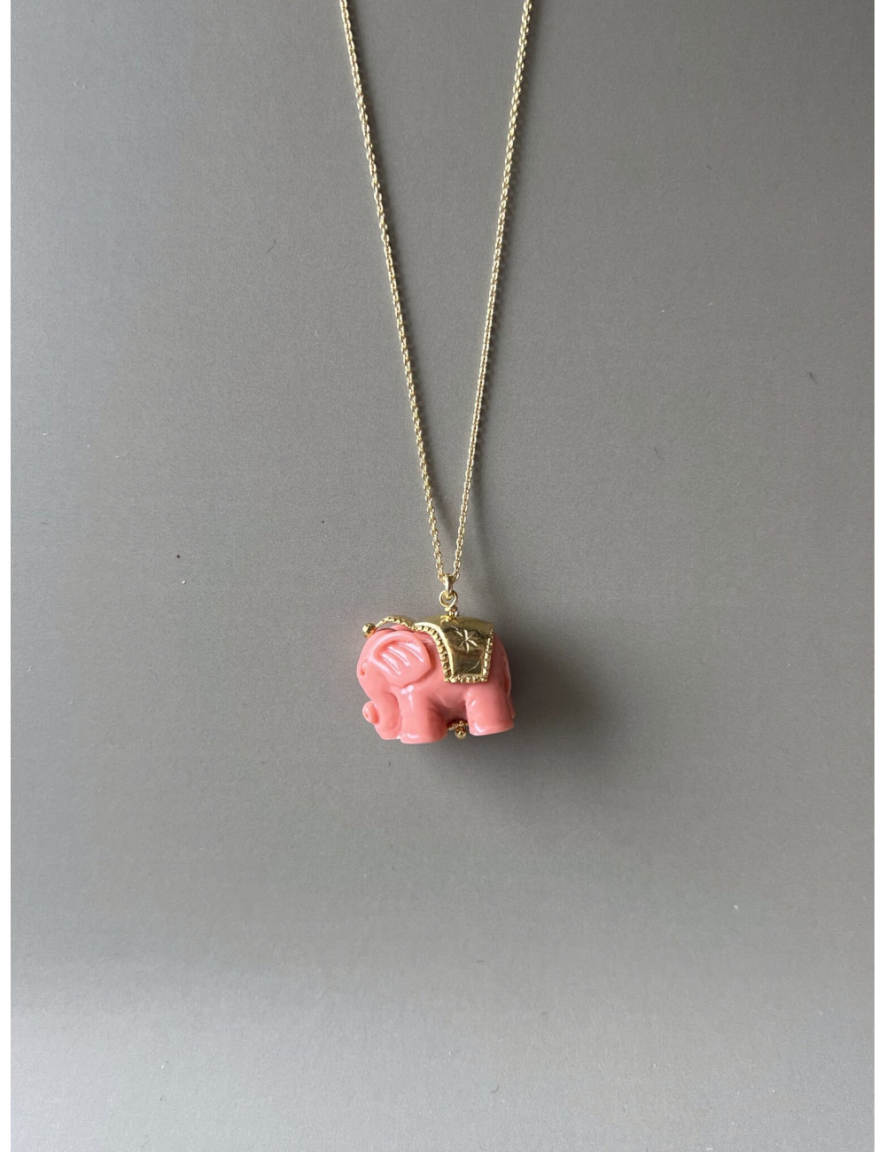 Colar Elefante Rosa Prata Dourada