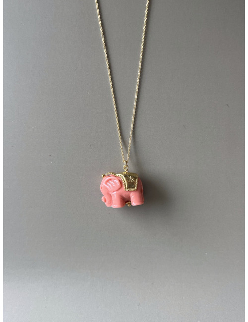 Colar Elefante Rosa Prata Dourada