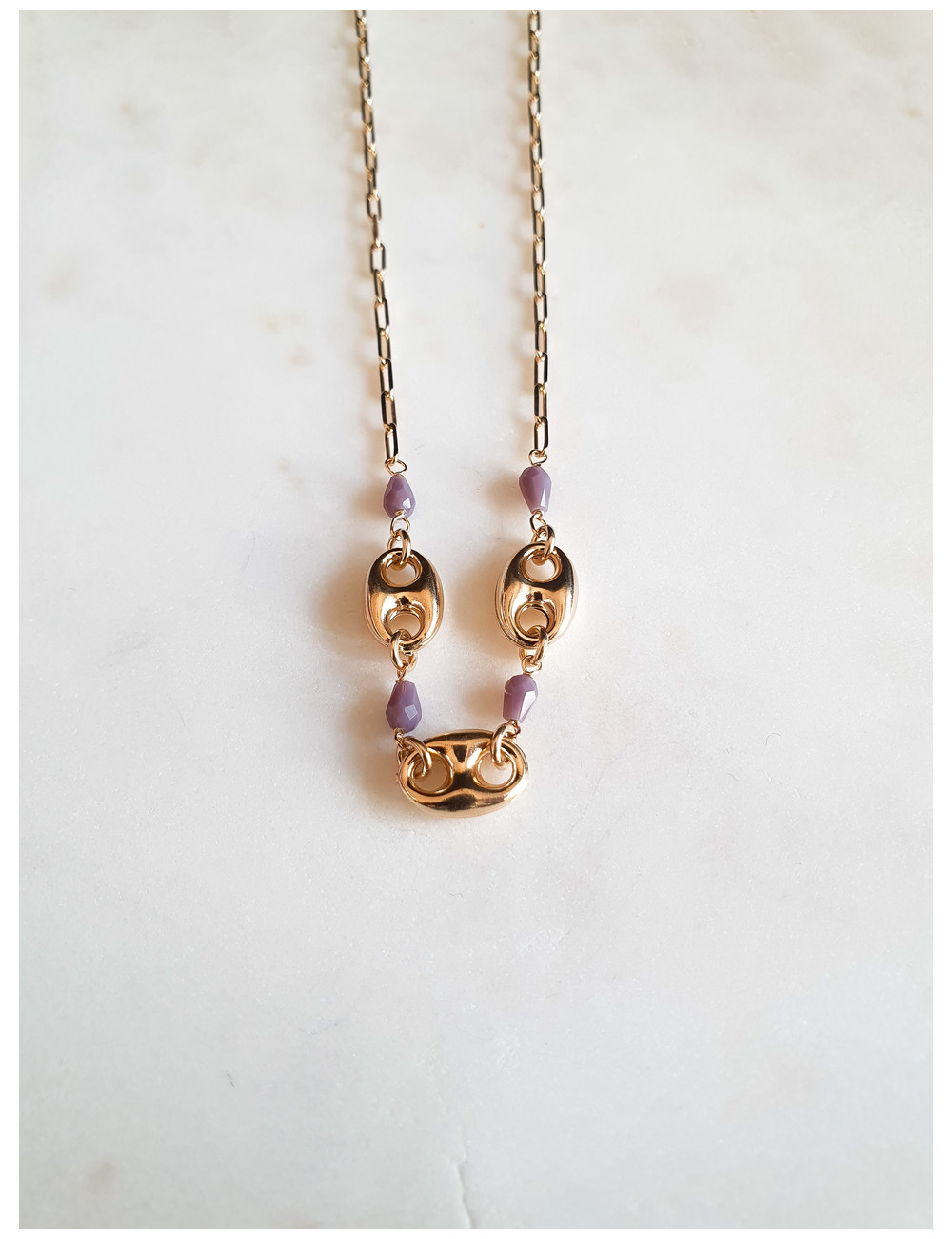 COLAR MONZA LILÁS PRATA DOURADA
