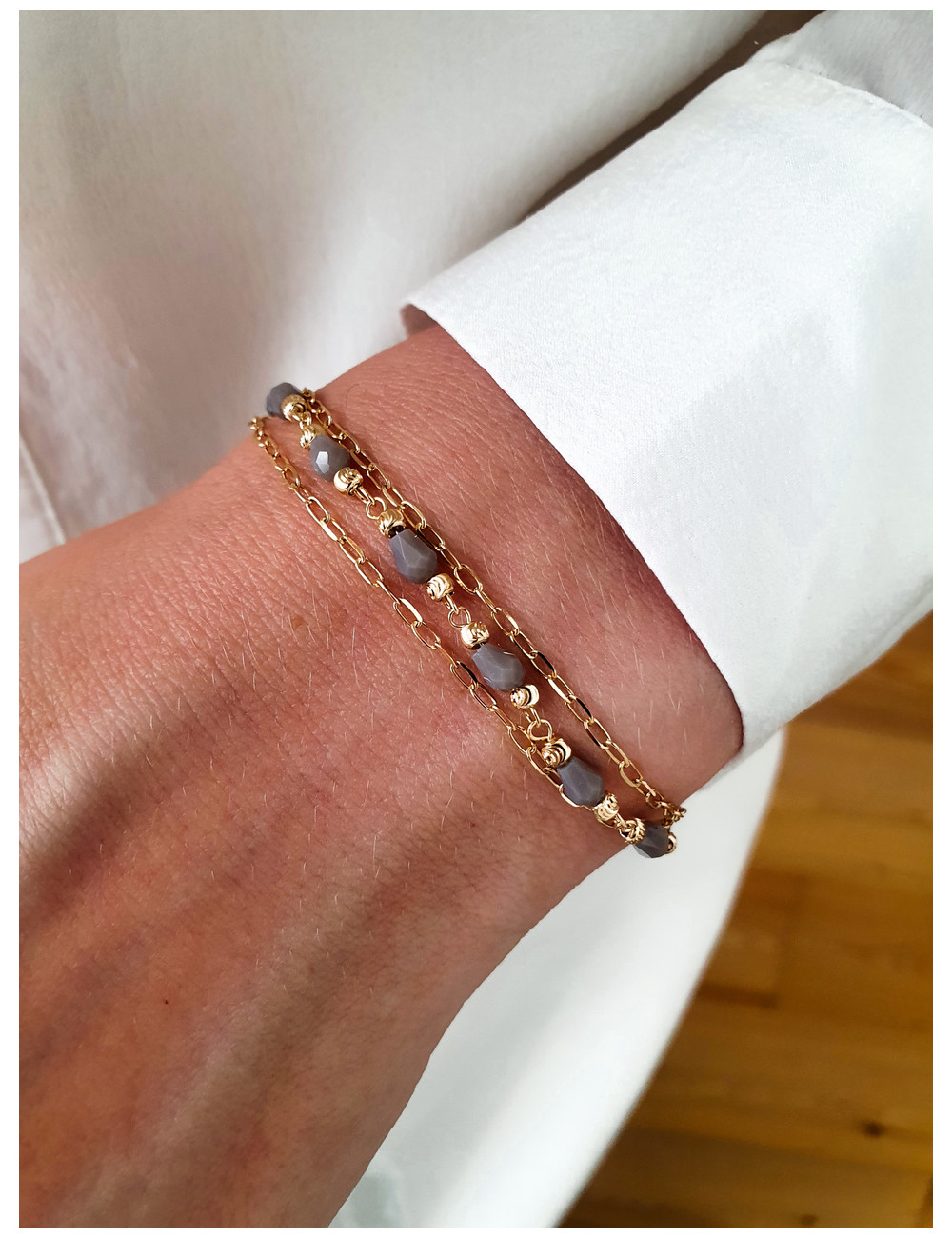 PULSEIRA TRIPLA PRATA DOURADA