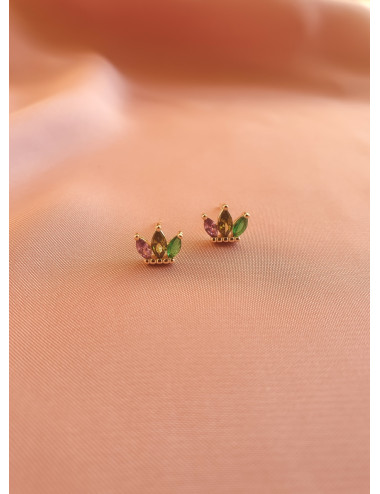 BRINCOS COLORFUL QUEEN PRATA DOURADA