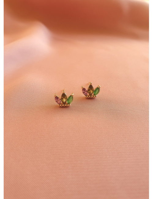 BRINCOS COLORFUL QUEEN PRATA DOURADA