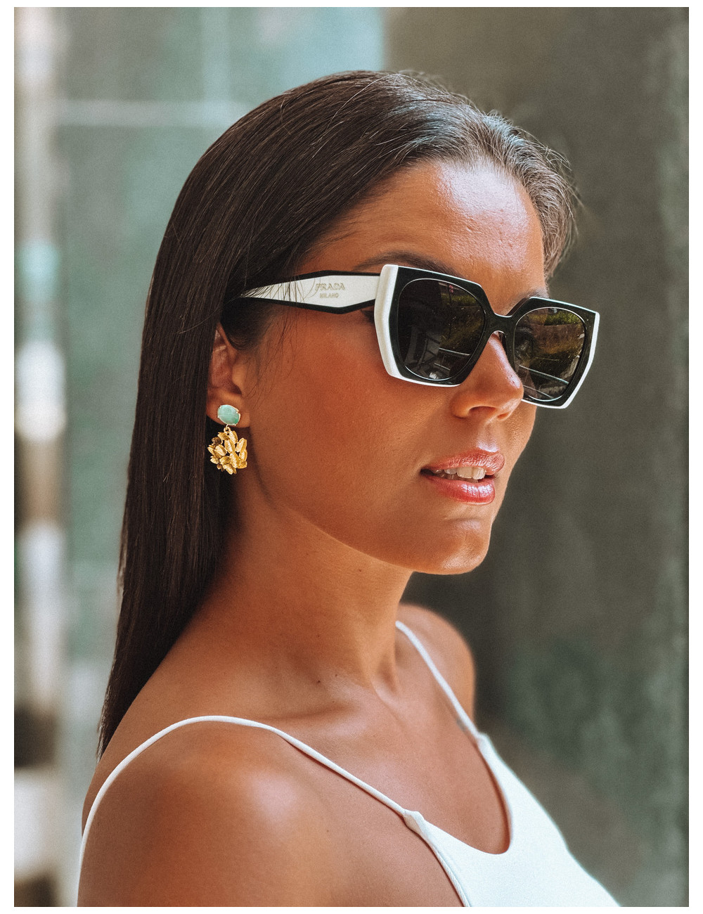 BRINCOS VICENZA VERDE PRATA DOURADA