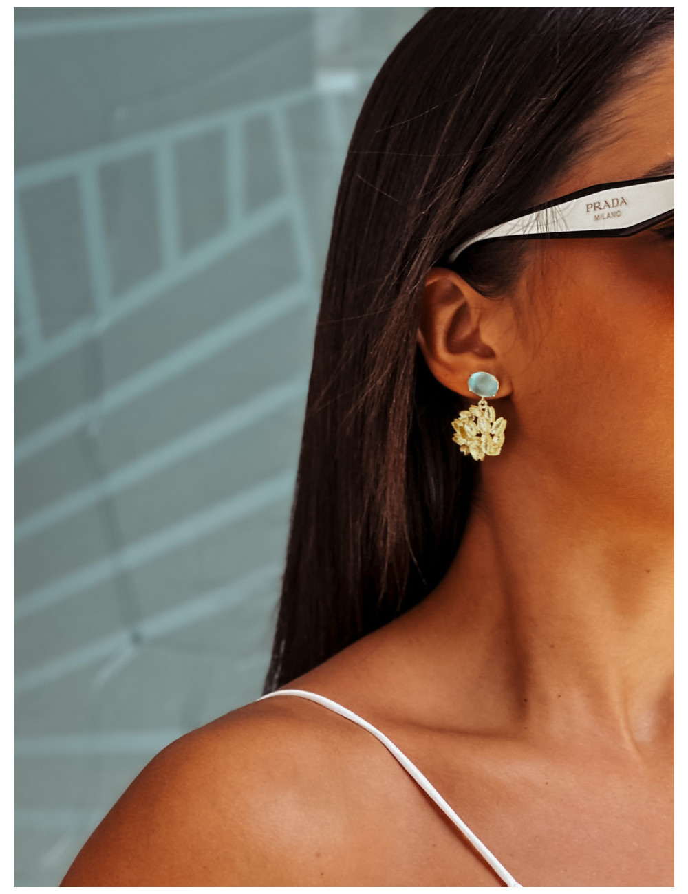 BRINCOS VICENZA VERDE PRATA DOURADA