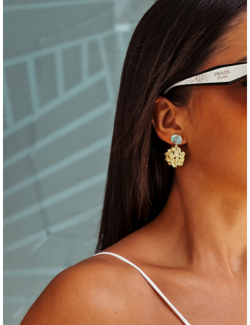 BRINCOS VICENZA VERDE PRATA DOURADA