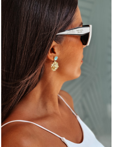 BRINCOS VICENZA VERDE PRATA DOURADA