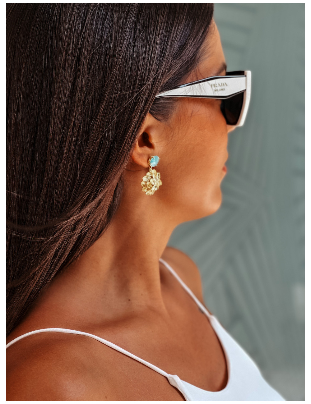 BRINCOS VICENZA VERDE PRATA DOURADA