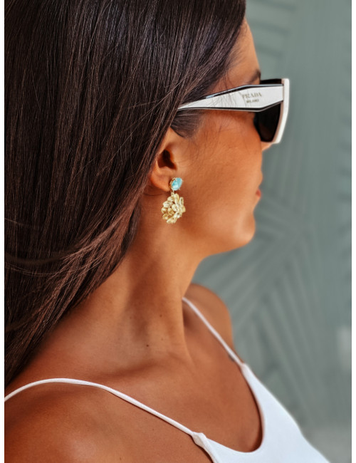 BRINCOS VICENZA VERDE PRATA DOURADA