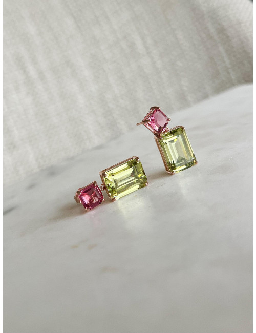 Brincos Mónaco Green Prata Dourada