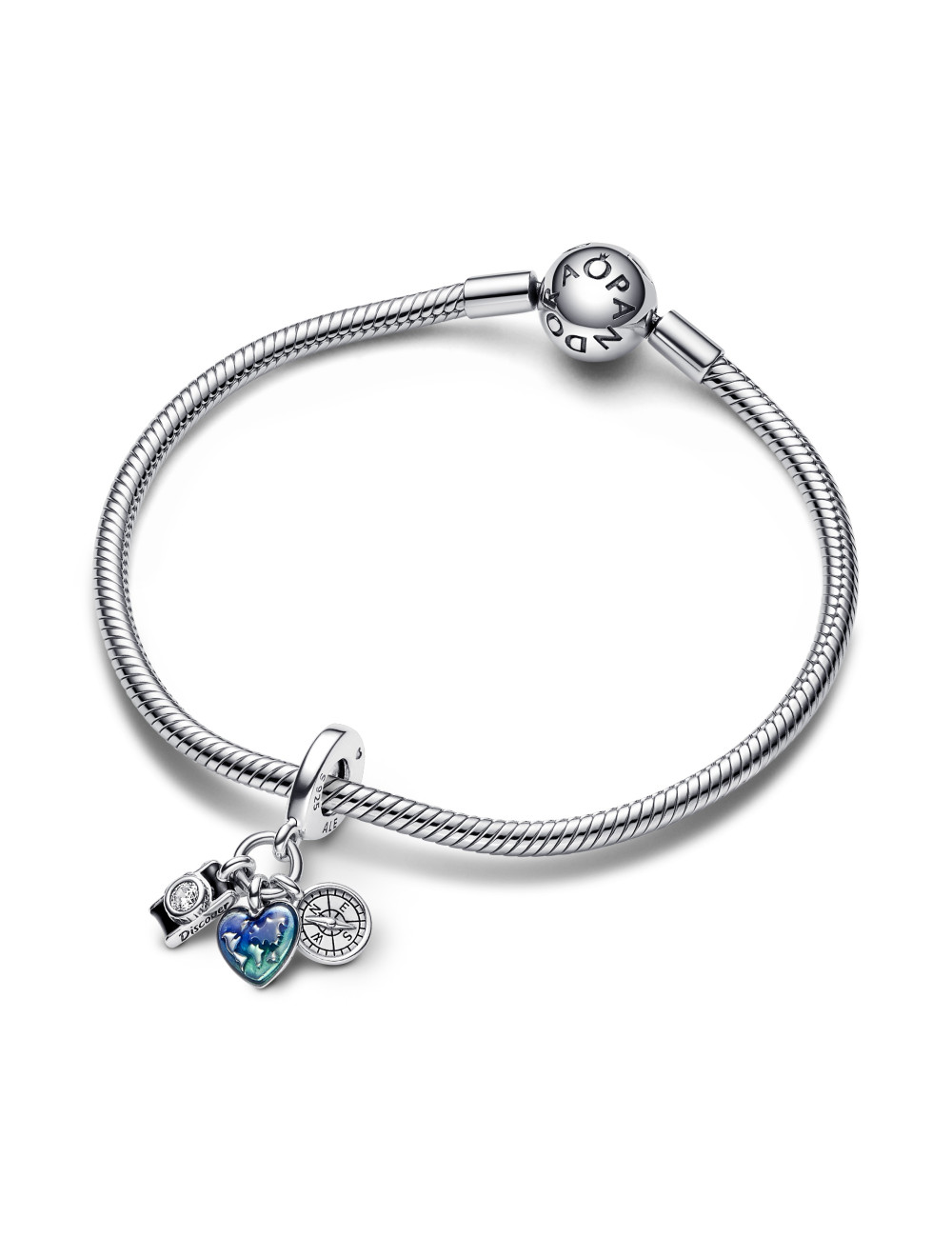 Conta Pandora Camera, Heart & Compass