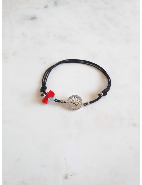 PULSEIRA EM FIO SEDA ÁRVORE VIDA PRATA