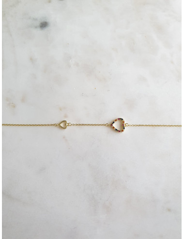 PULSEIRA DOUBLE HEART PRATA DOURADA