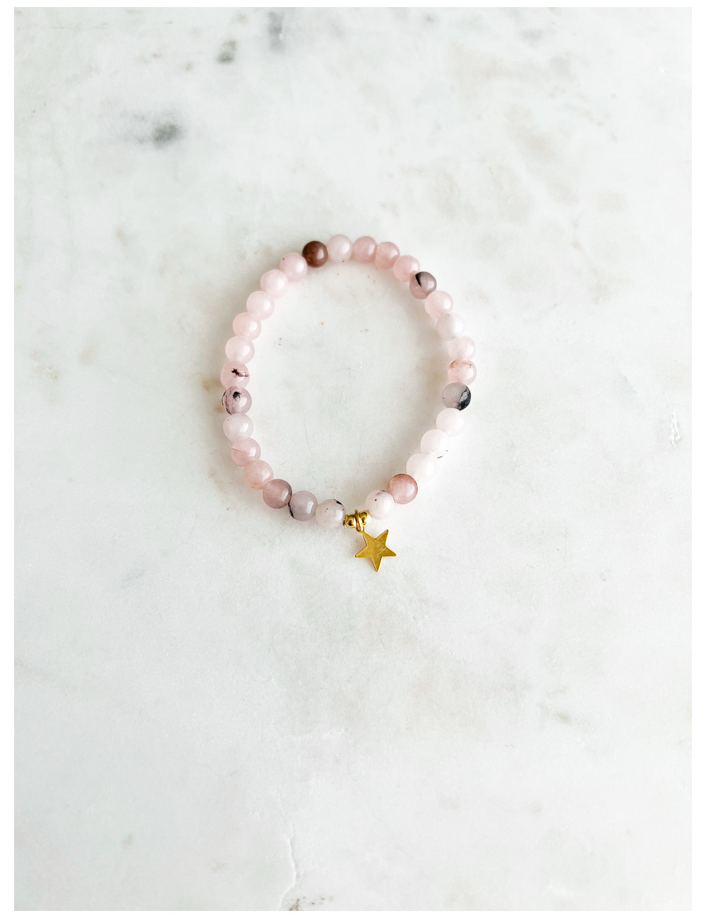 PULSEIRA PEDRAS ROSA CLARO ESTRELA PRATA DOURADA