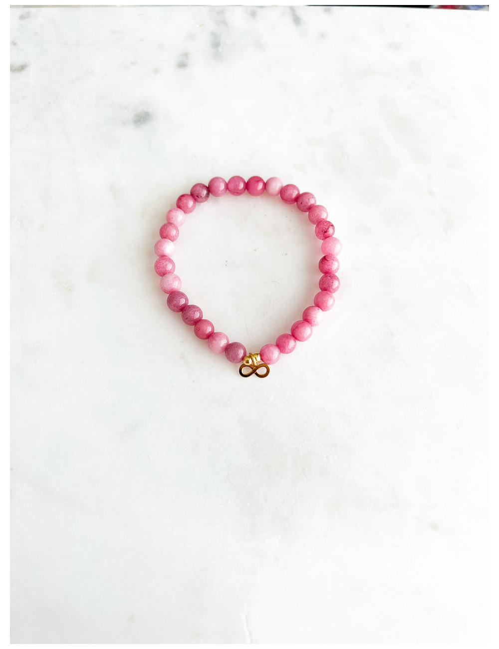 PULSEIRA PEDRAS ROSA INFINITO PRATA DOURADA