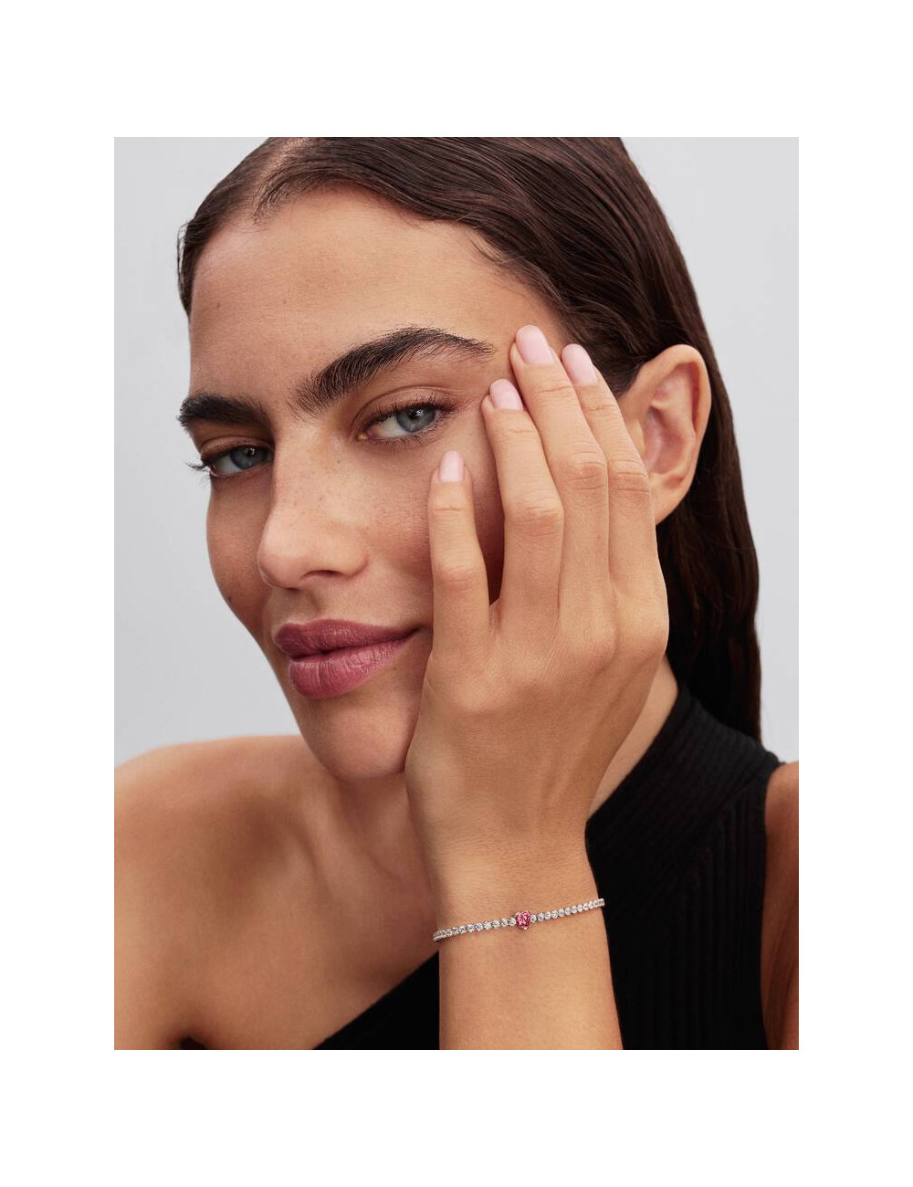 Pulseira Ténis Coração Cintilante Rosa Pandora