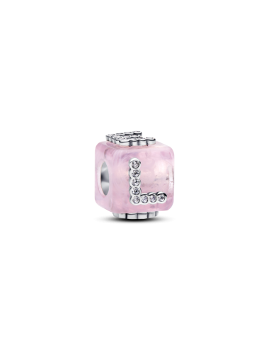 Conta Cubo Love Vidro Murano Rosa Pandora