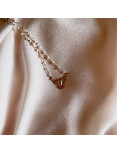 Colar Espirito Santo e Pérolas Prata Dourada