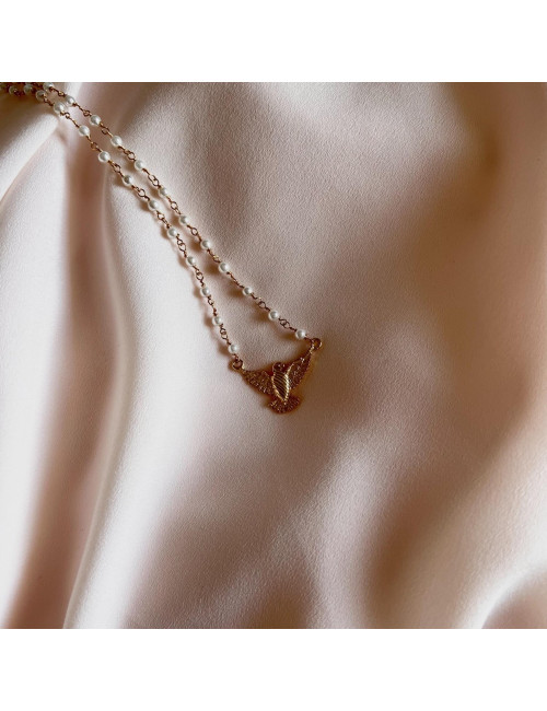 Colar Espirito Santo e Pérolas Prata Dourada