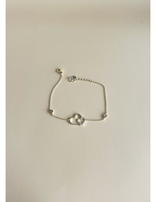 Pulseira Coraçoes Duplo Prata Dourada