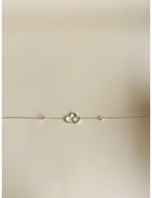 Pulseira Coraçoes Duplo Prata Dourada