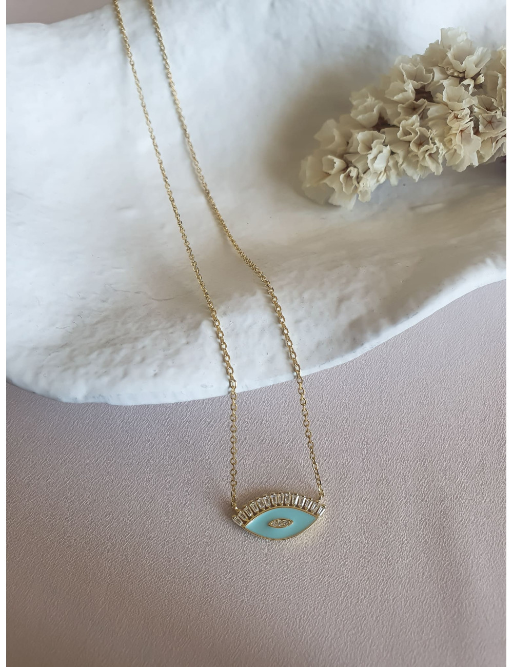 COLAR BLUE EYE FLOW PRATA DOURADA