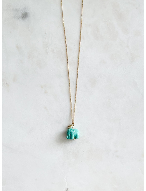 Colar Elefante Azul Prata Dourada