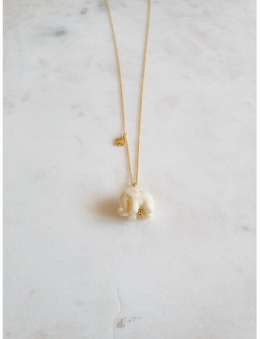 Colar Elefante Branco Prata Dourada
