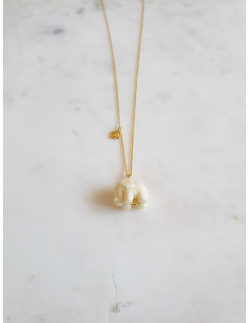 Colar Elefante Branco Prata Dourada