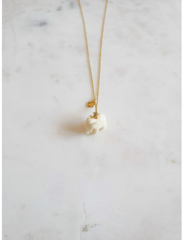 Colar Elefante Branco Prata Dourada