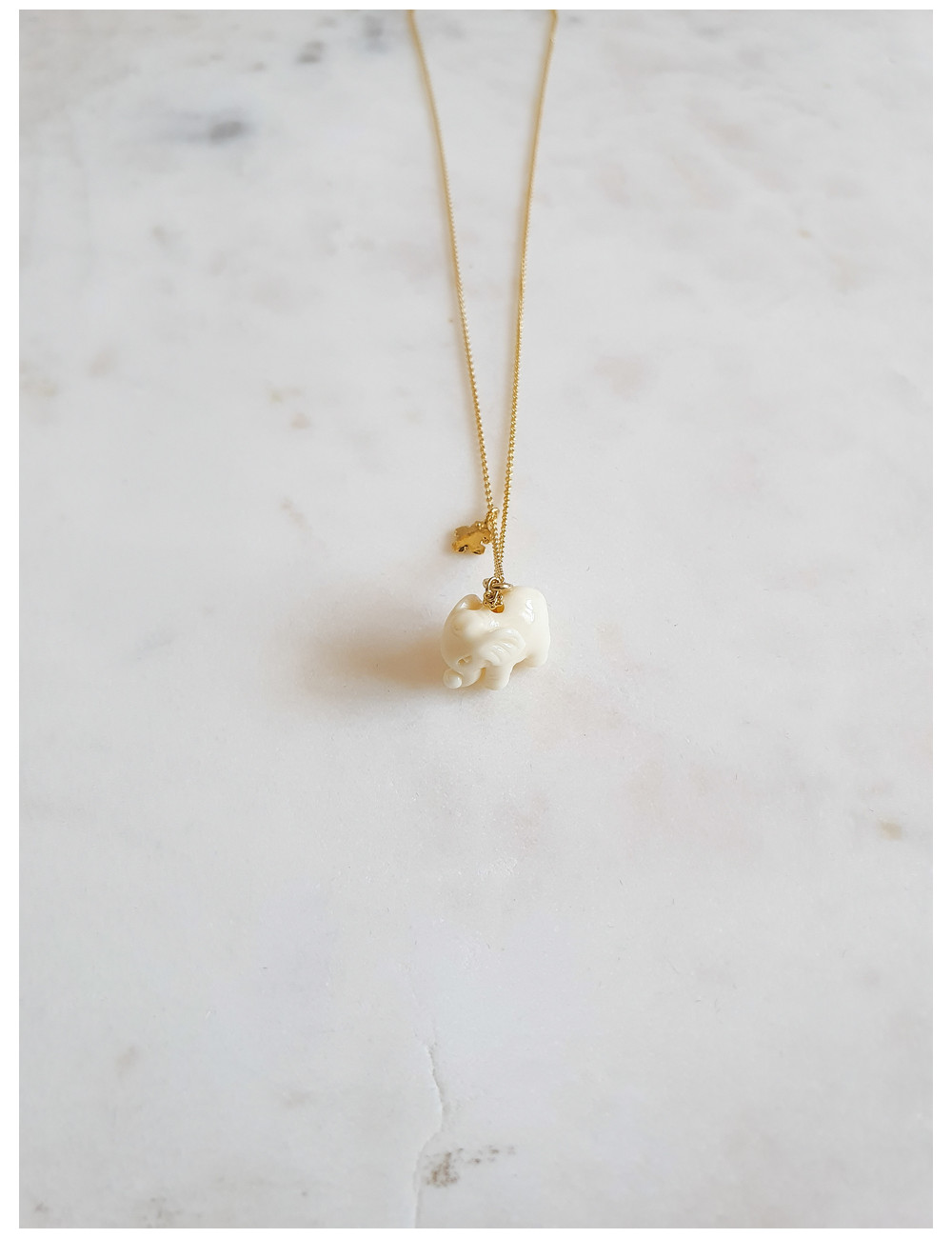 Colar Elefante Branco Prata Dourada