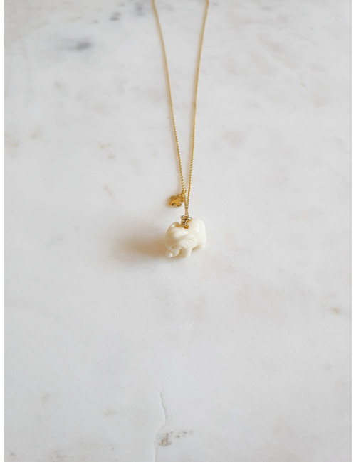 Colar Elefante Branco Prata Dourada