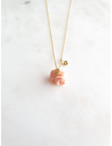 Colar Elefante Rosa Prata Dourada