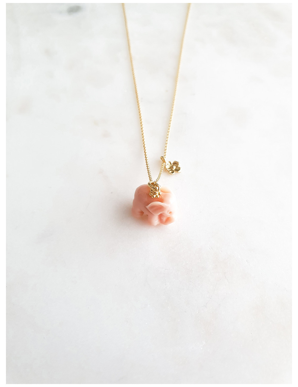 Colar Elefante Rosa Prata Dourada