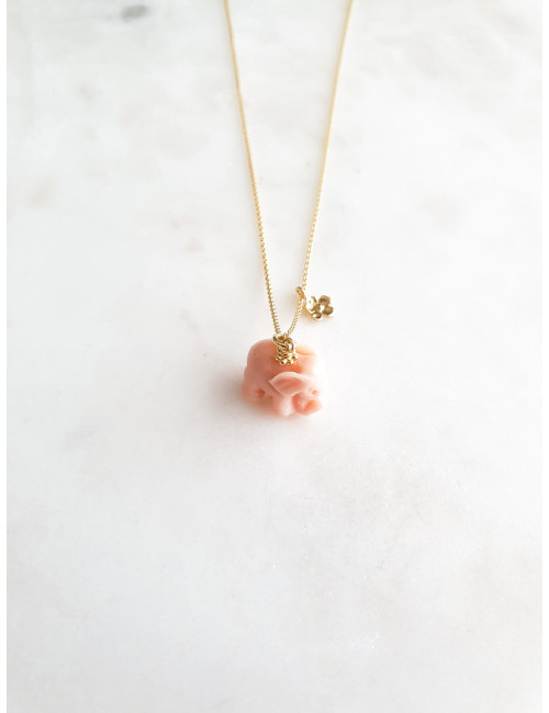 Colar Elefante Rosa Prata Dourada