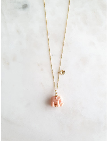 Colar Elefante Rosa Prata Dourada